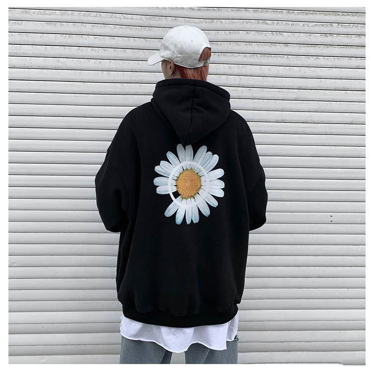 Daisy print hooded sweatshirt