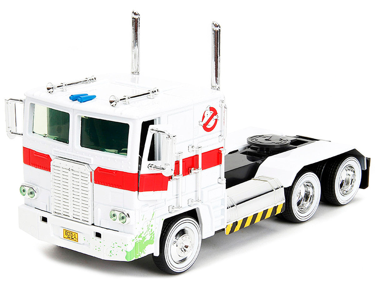 G1 Autobot Optimus Prime Truck White with Robot on Chassis from "Transformers" TV Series - "Ghostbusters" (1984) Movie Crossover "Hollywood Rides" Series 1/24 Diecast Model by Jada LuxuryLifeWay Online Store
