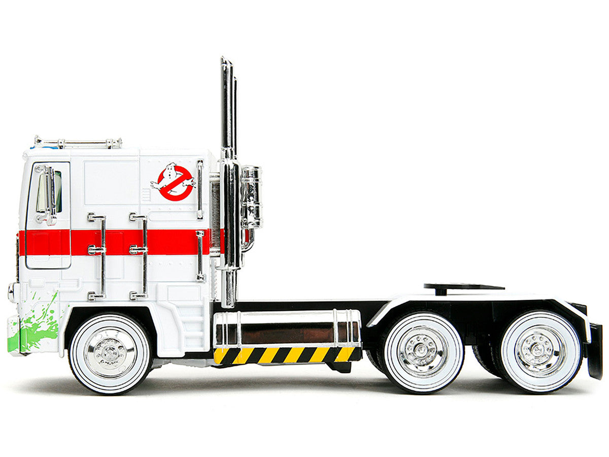 G1 Autobot Optimus Prime Truck White with Robot on Chassis from "Transformers" TV Series - "Ghostbusters" (1984) Movie Crossover "Hollywood Rides" Series 1/24 Diecast Model by Jada LuxuryLifeWay Online Store