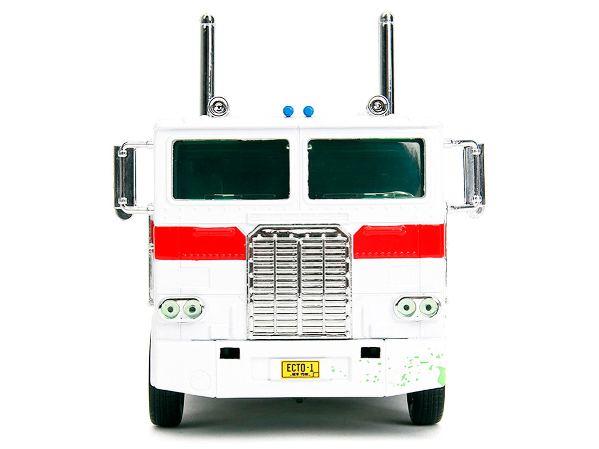 G1 Autobot Optimus Prime Truck White with Robot on Chassis from "Transformers" TV Series - "Ghostbusters" (1984) Movie Crossover "Hollywood Rides" Series 1/24 Diecast Model by Jada LuxuryLifeWay Online Store