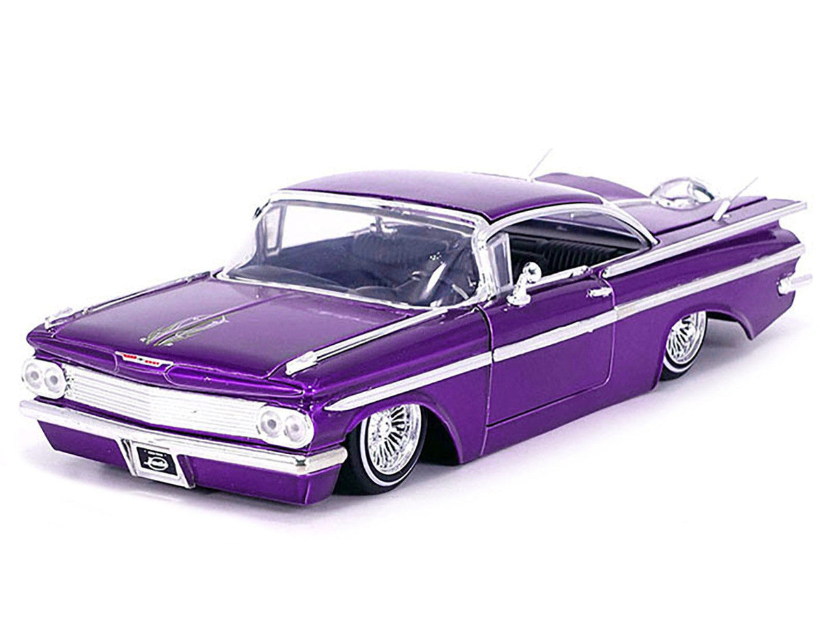 1959 Chevrolet Impala Lowrider Candy Purple with Wire Wheels "Street Low" Series 1/24 Diecast Model Car by Jada LuxuryLifeWay Online Store