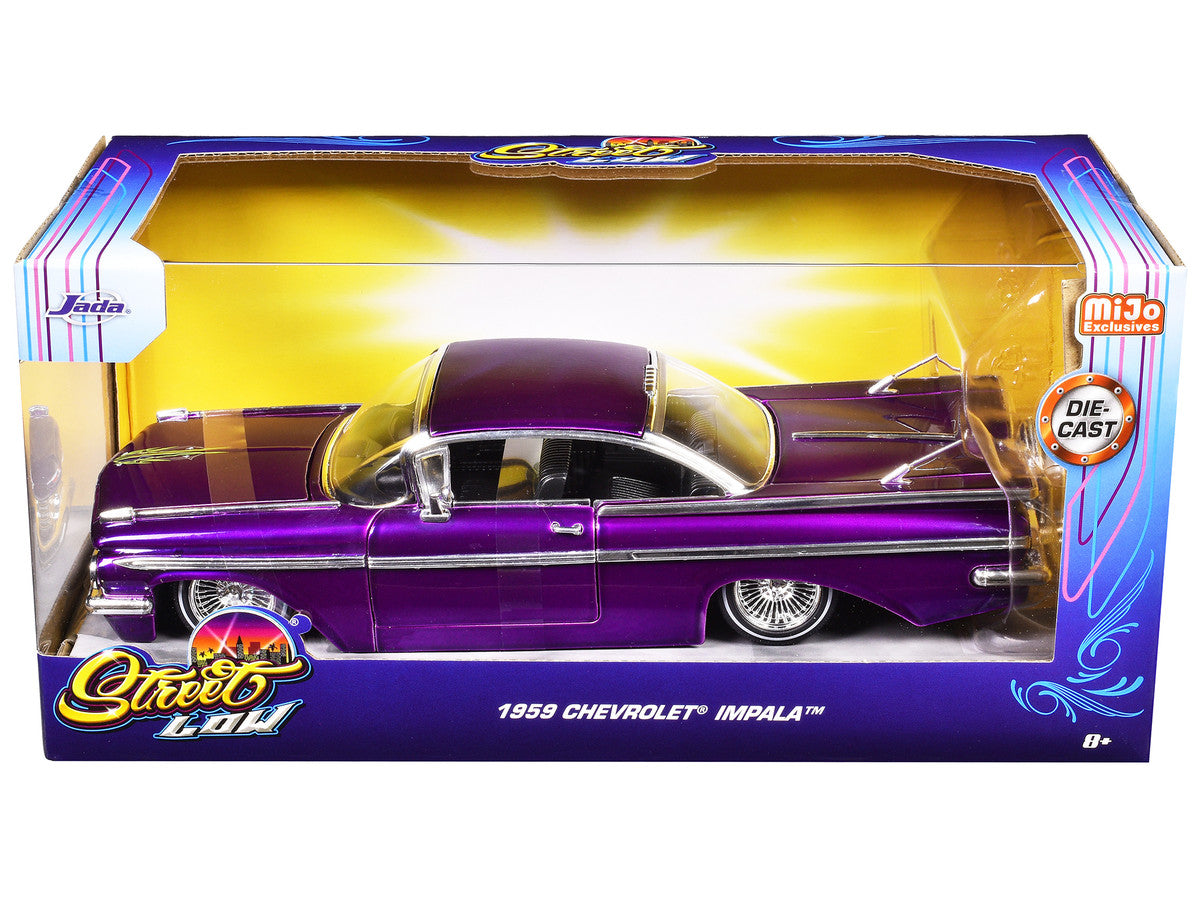 1959 Chevrolet Impala Lowrider Candy Purple with Wire Wheels "Street Low" Series 1/24 Diecast Model Car by Jada LuxuryLifeWay Online Store