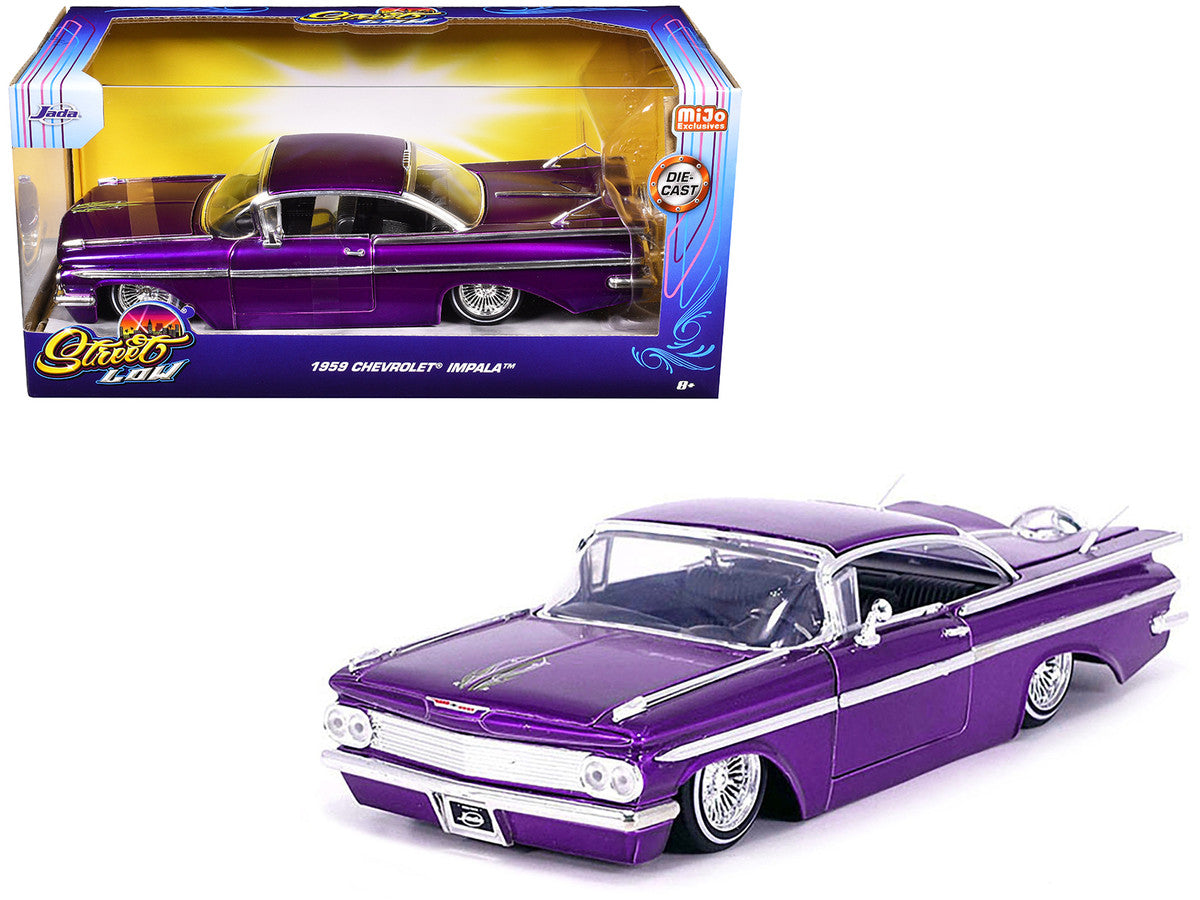 1959 Chevrolet Impala Lowrider Candy Purple with Wire Wheels "Street Low" Series 1/24 Diecast Model Car by Jada LuxuryLifeWay Online Store