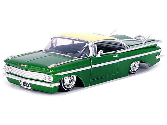 1959 Chevrolet Impala Lowrider Green Metallic with Cream Top and Wire Wheels "Street Low" Series 1/24 Diecast Model Car by Jada LuxuryLifeWay Online Store