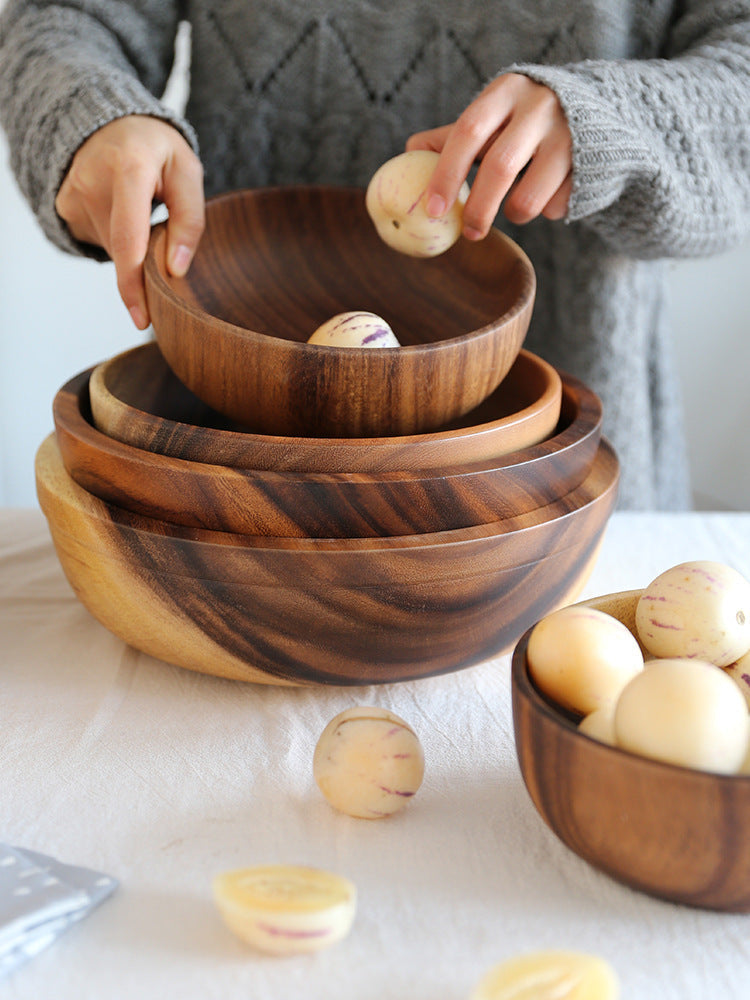 Kitchen Natural Wooden Bowl Household Fruit Bowl Salad Bowl For Home Restaurant Food Container Wooden Utensils Note The Size Hot LadyShow.Store