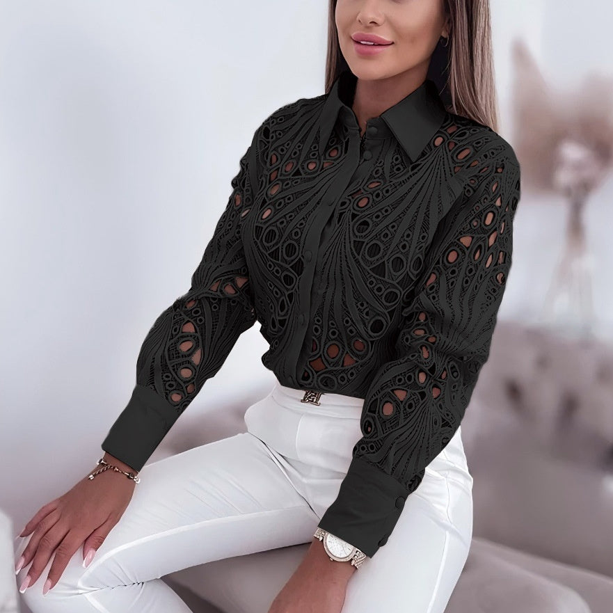 Versatile Commuter Lace Hollow-out Long Sleeve Shirt For Women LadyShow.Store