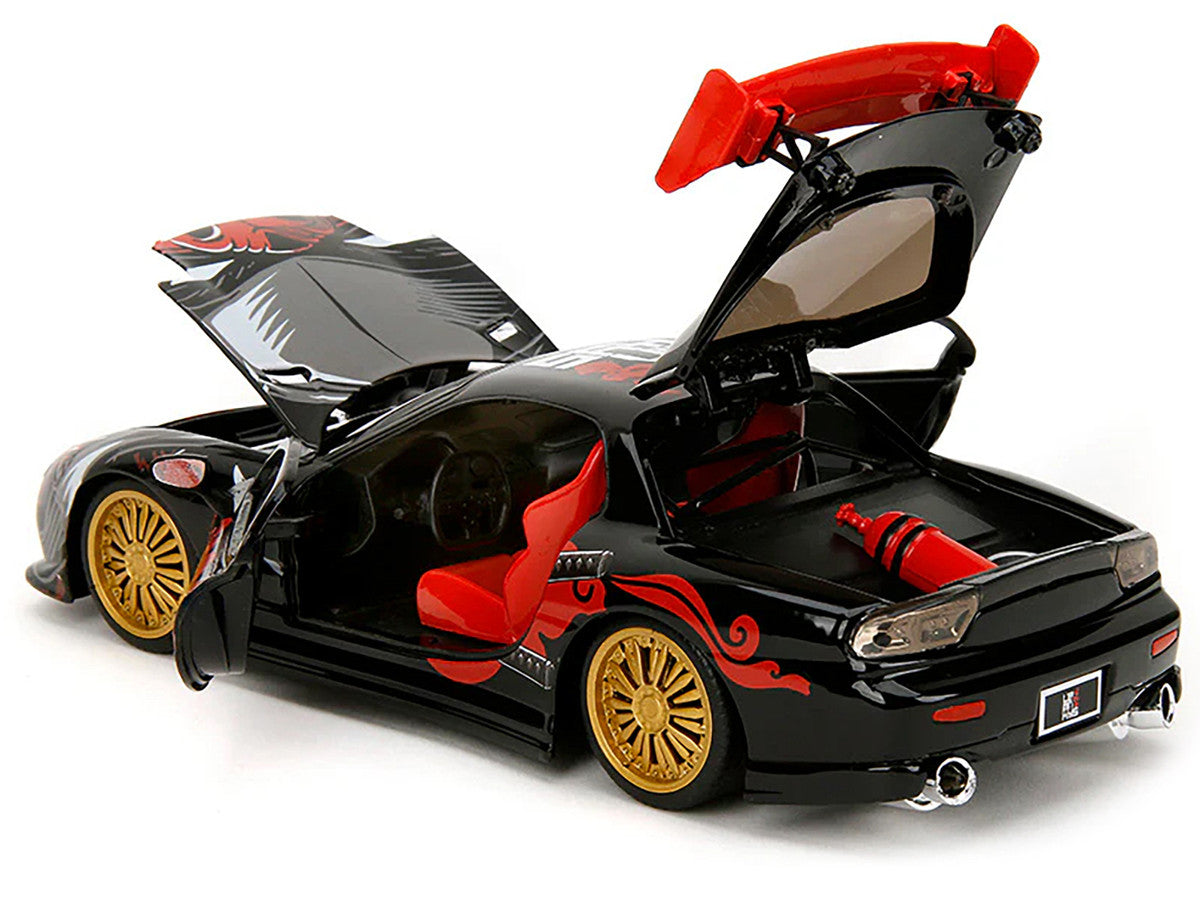 1993 Mazda RX-7 Black with Graphics "Lab Monkeys" with Saru Diecast Figure "Hollywood Rides" Series 1/24 Diecast Model Car by Jada LuxuryLifeWay Online Store