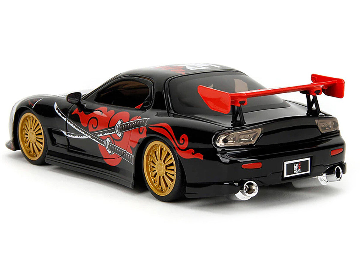 1993 Mazda RX-7 Black with Graphics "Lab Monkeys" with Saru Diecast Figure "Hollywood Rides" Series 1/24 Diecast Model Car by Jada LuxuryLifeWay Online Store