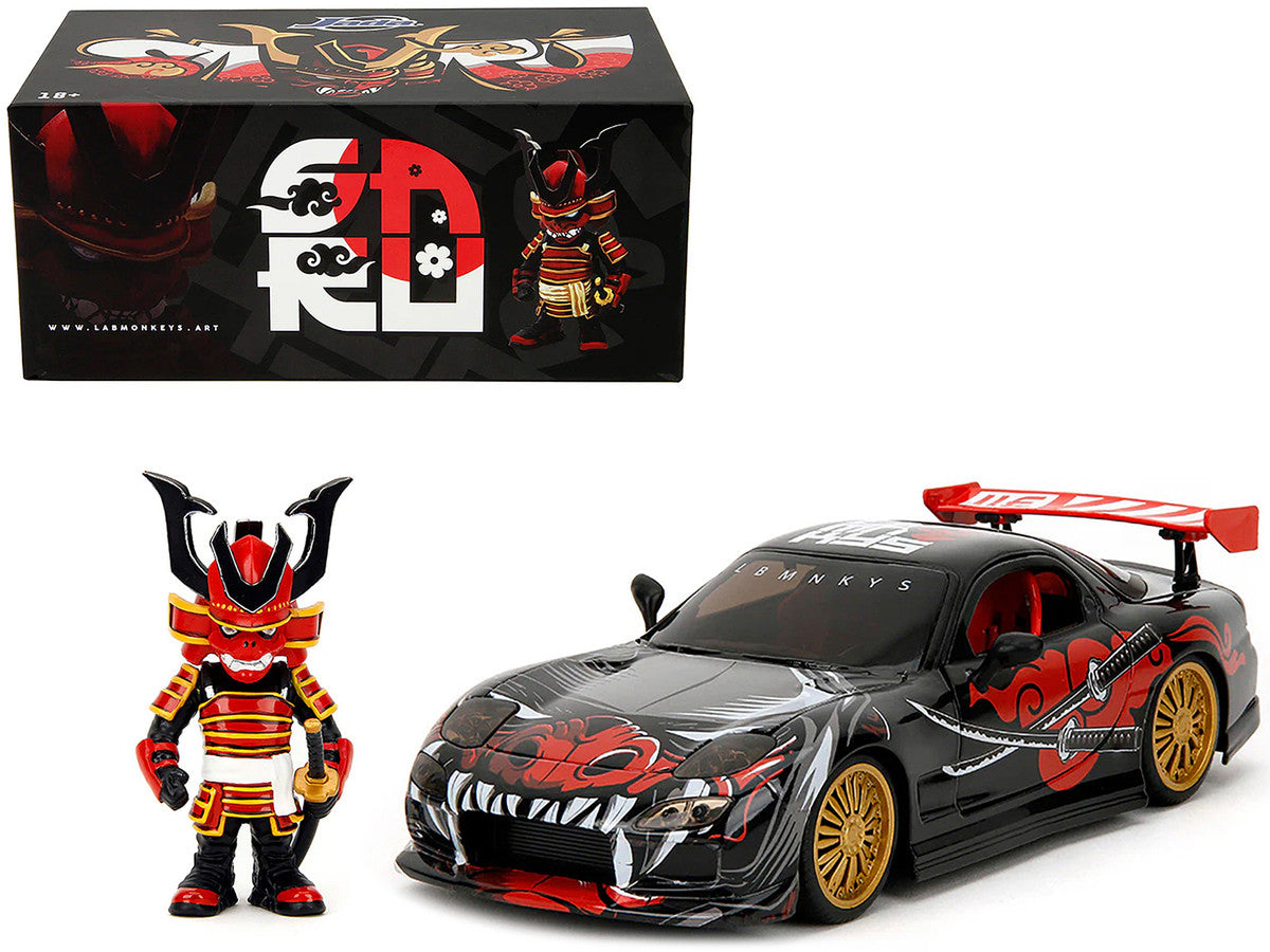 1993 Mazda RX-7 Black with Graphics "Lab Monkeys" with Saru Diecast Figure "Hollywood Rides" Series 1/24 Diecast Model Car by Jada LuxuryLifeWay Online Store