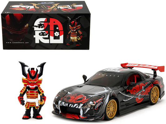 1993 Mazda RX-7 Black with Graphics "Lab Monkeys" with Saru Diecast Figure "Hollywood Rides" Series 1/24 Diecast Model Car by Jada LuxuryLifeWay Online Store