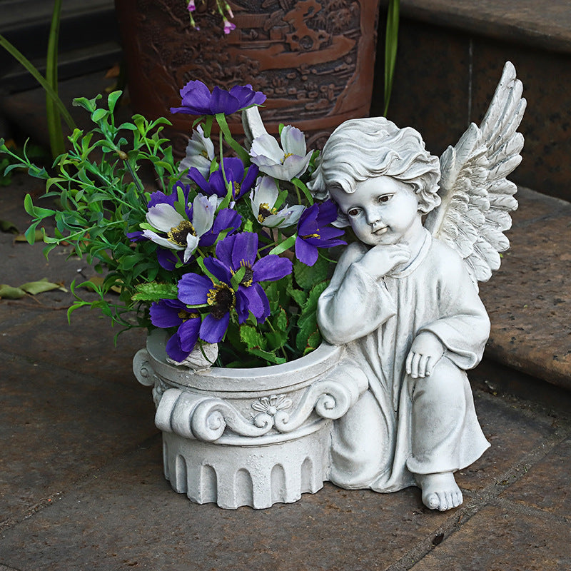 Garden Decoration Angel Flower Cylinder Sculpture PearlNestDecor.com