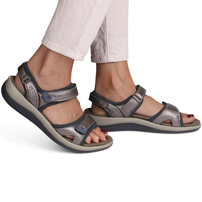 Casual Comfort Flat Fish Mouth Hollow Velcro Beach Sandals LadyShow.Store