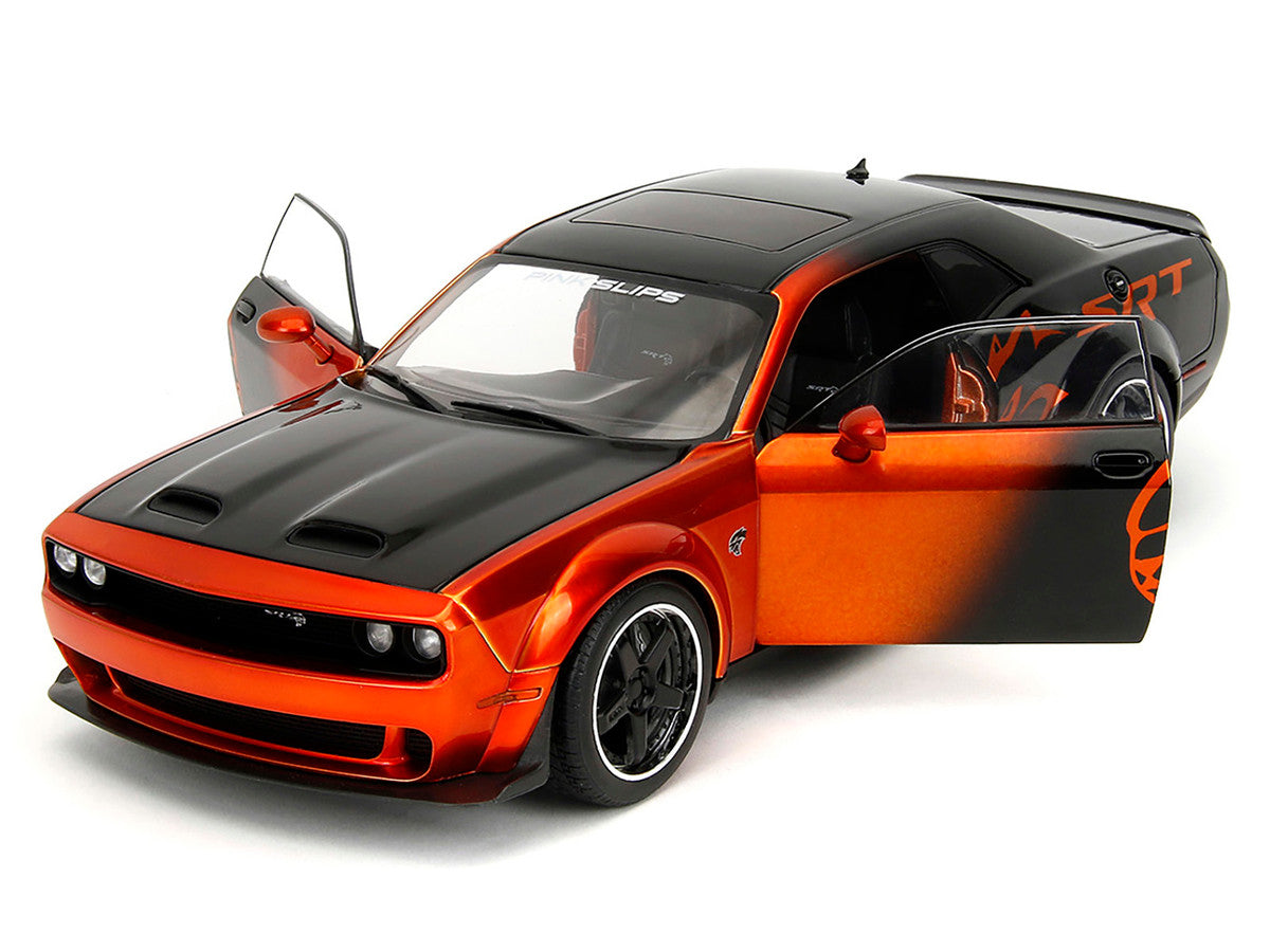 Dodge Challenger SRT Hellcat Orange Metallic and Black "Pink Slips" Series 1/18 Diecast Model Car by Jada LuxuryLifeWay Online Store