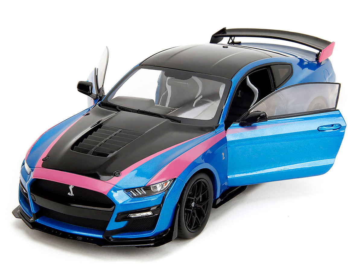 Ford Mustang Shelby GT500 Blue Metallic with Pink Stripes and Black Hood and Top "Pink Slips" Series 1/18 Diecast Model Car by Jada LuxuryLifeWay Online Store