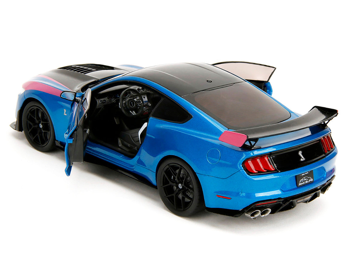 Ford Mustang Shelby GT500 Blue Metallic with Pink Stripes and Black Hood and Top "Pink Slips" Series 1/18 Diecast Model Car by Jada LuxuryLifeWay Online Store