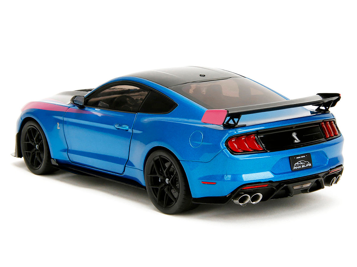 Ford Mustang Shelby GT500 Blue Metallic with Pink Stripes and Black Hood and Top "Pink Slips" Series 1/18 Diecast Model Car by Jada LuxuryLifeWay Online Store