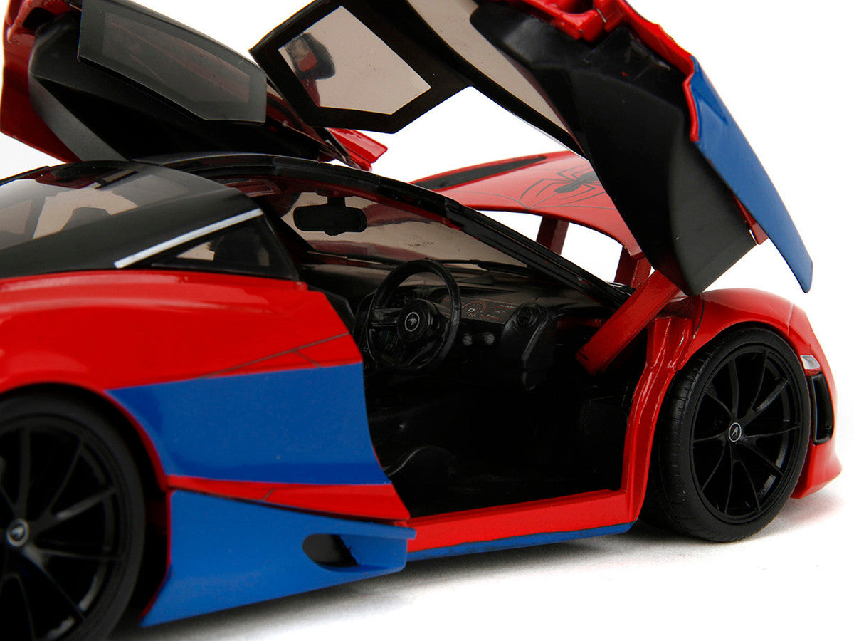 McLaren 720S Red and Blue with Black Top and Graphics and Spider-Man Diecast Figure "Marvel Spider-Man" "Hollywood Rides" Series 1/24 Diecast Model Car by Jada LuxuryLifeWay Online Store