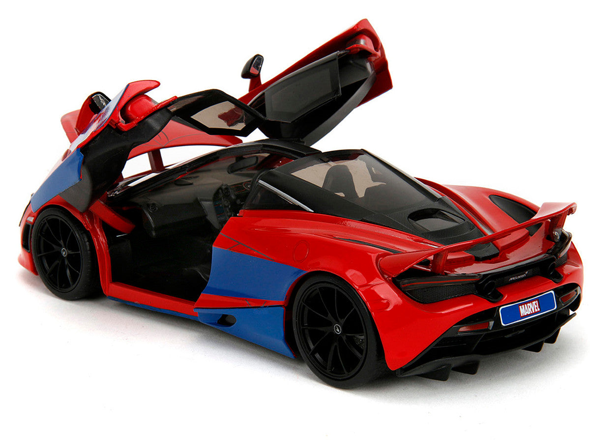 McLaren 720S Red and Blue with Black Top and Graphics and Spider-Man Diecast Figure "Marvel Spider-Man" "Hollywood Rides" Series 1/24 Diecast Model Car by Jada LuxuryLifeWay Online Store
