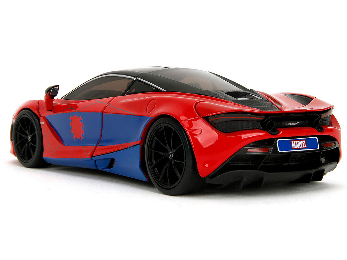 McLaren 720S Red and Blue with Black Top and Graphics and Spider-Man Diecast Figure "Marvel Spider-Man" "Hollywood Rides" Series 1/24 Diecast Model Car by Jada LuxuryLifeWay Online Store