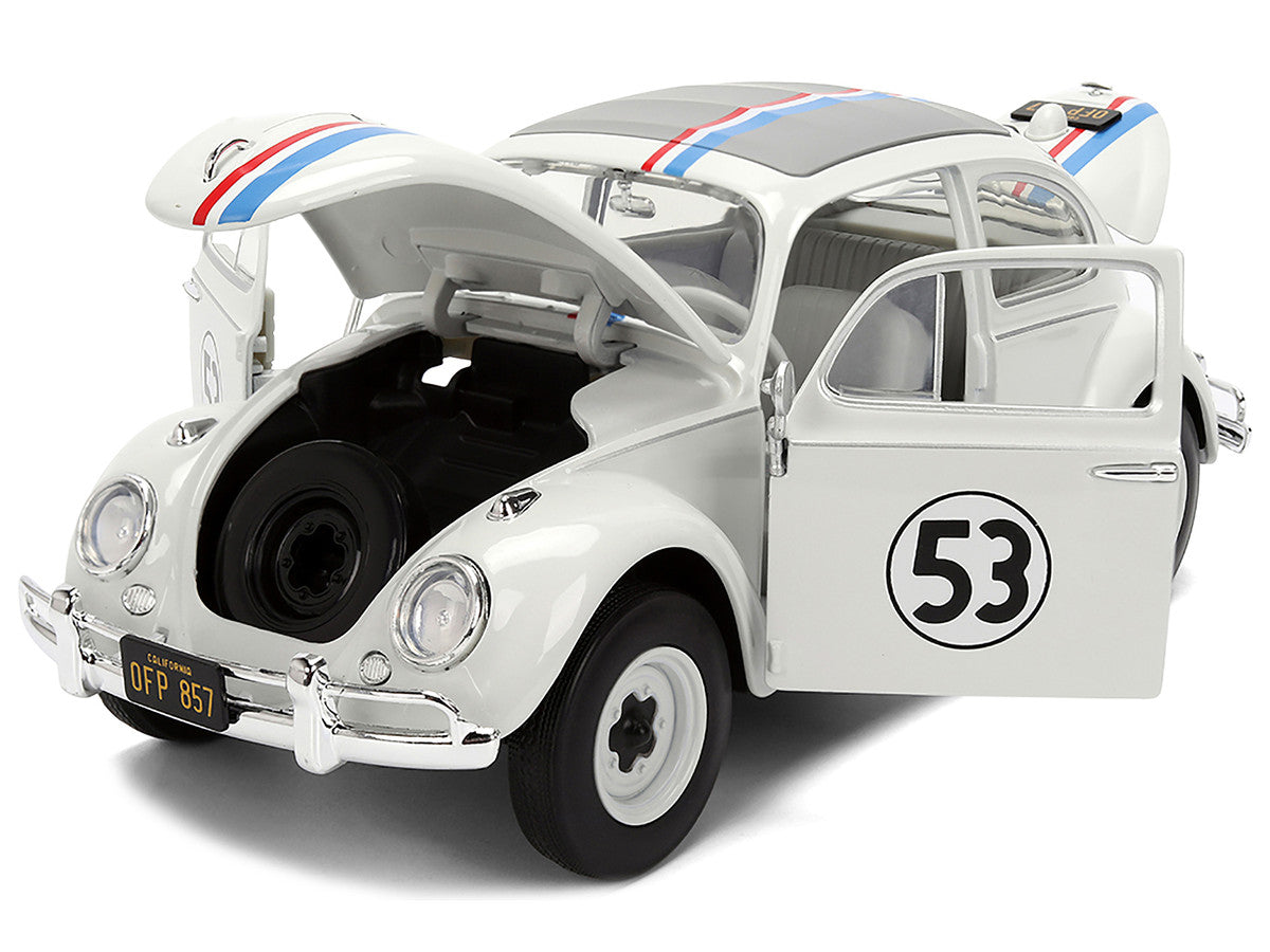 Volkswagen Beetle #53 "Herbie" White with Stripes "The Love Bug" (1968) Movie with Extra Wheels 1/24 Diecast Model Car by Jada LuxuryLifeWay Online Store
