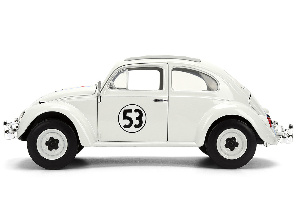 Volkswagen Beetle #53 "Herbie" White with Stripes "The Love Bug" (1968) Movie with Extra Wheels 1/24 Diecast Model Car by Jada LuxuryLifeWay Online Store