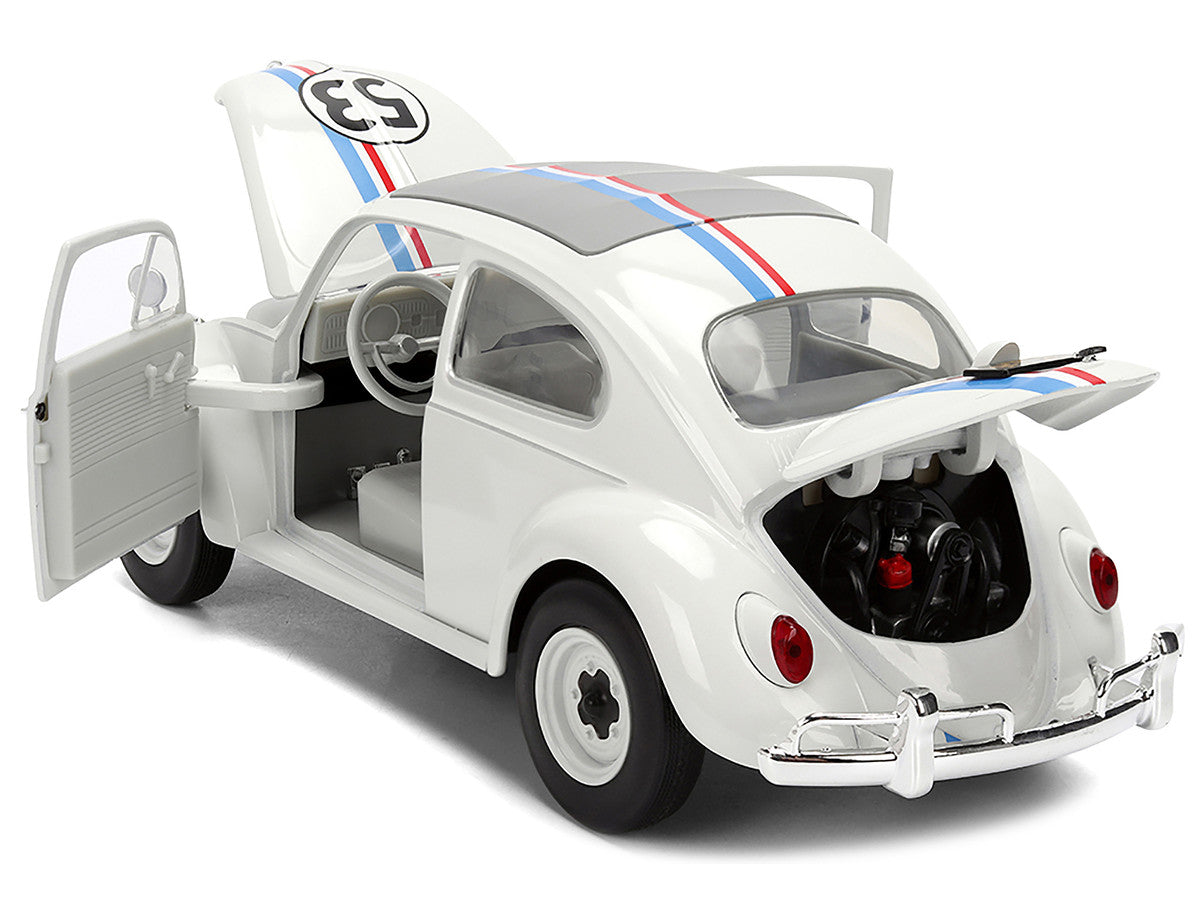 Volkswagen Beetle #53 "Herbie" White with Stripes "The Love Bug" (1968) Movie with Extra Wheels 1/24 Diecast Model Car by Jada LuxuryLifeWay Online Store