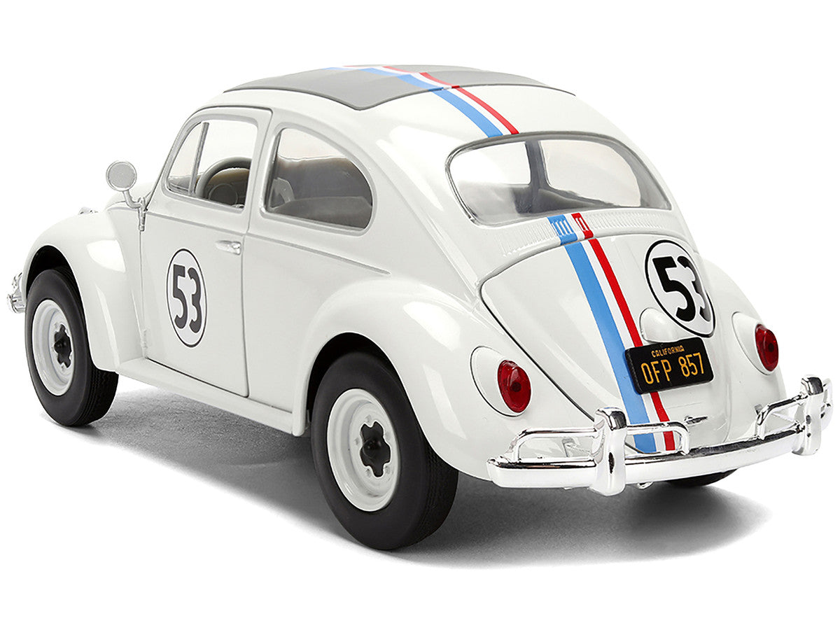 Volkswagen Beetle #53 "Herbie" White with Stripes "The Love Bug" (1968) Movie with Extra Wheels 1/24 Diecast Model Car by Jada LuxuryLifeWay Online Store