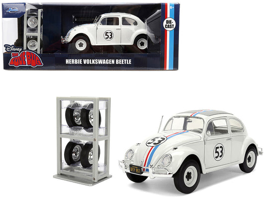 Volkswagen Beetle #53 "Herbie" White with Stripes "The Love Bug" (1968) Movie with Extra Wheels 1/24 Diecast Model Car by Jada LuxuryLifeWay Online Store