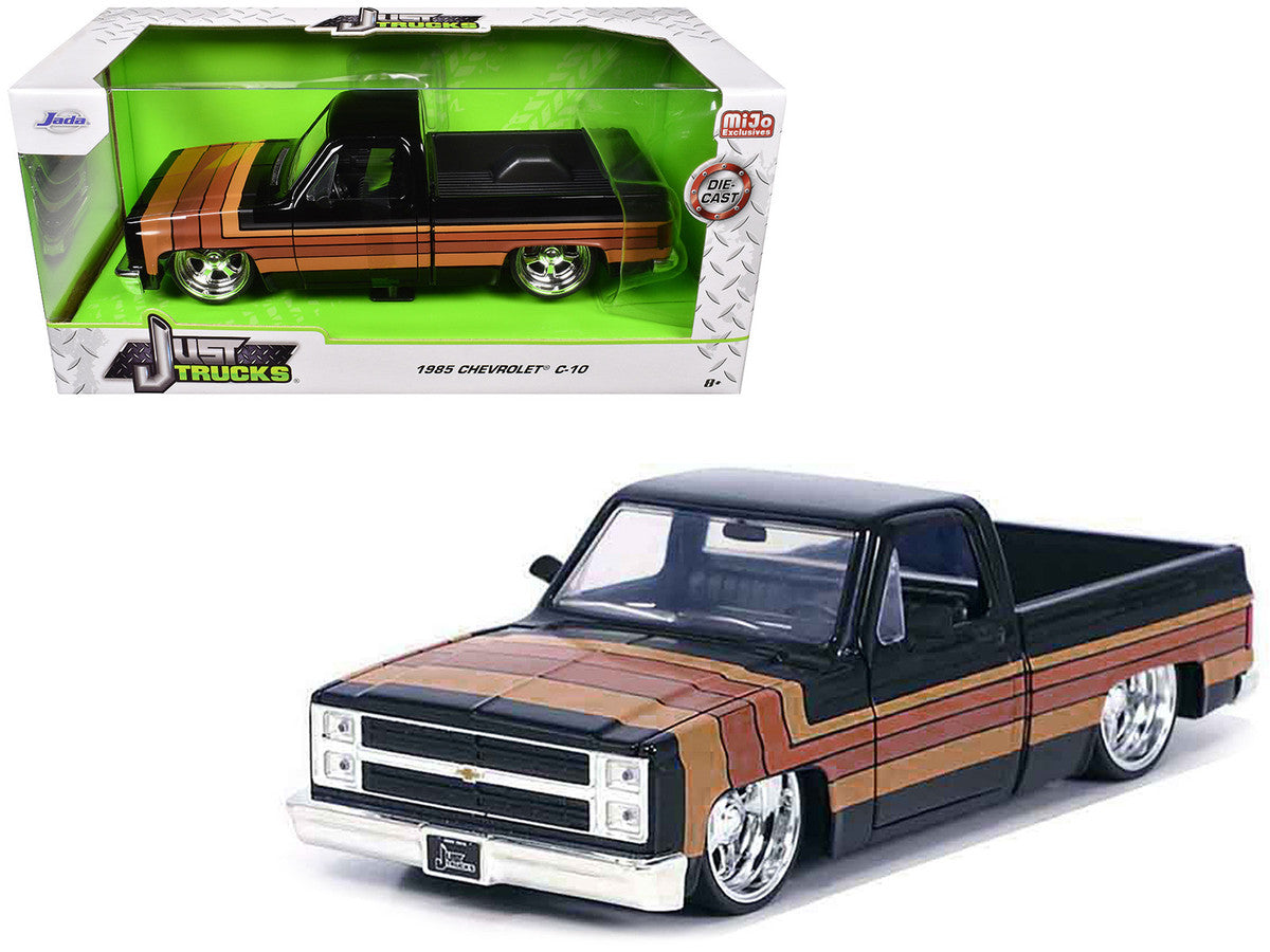 1985 Chevrolet C-10 Pickup Truck Black with Stripes and Paradox Wheels "Just Trucks" Series 1/24 Diecast Model Car by Jada LuxuryLifeWay Online Store