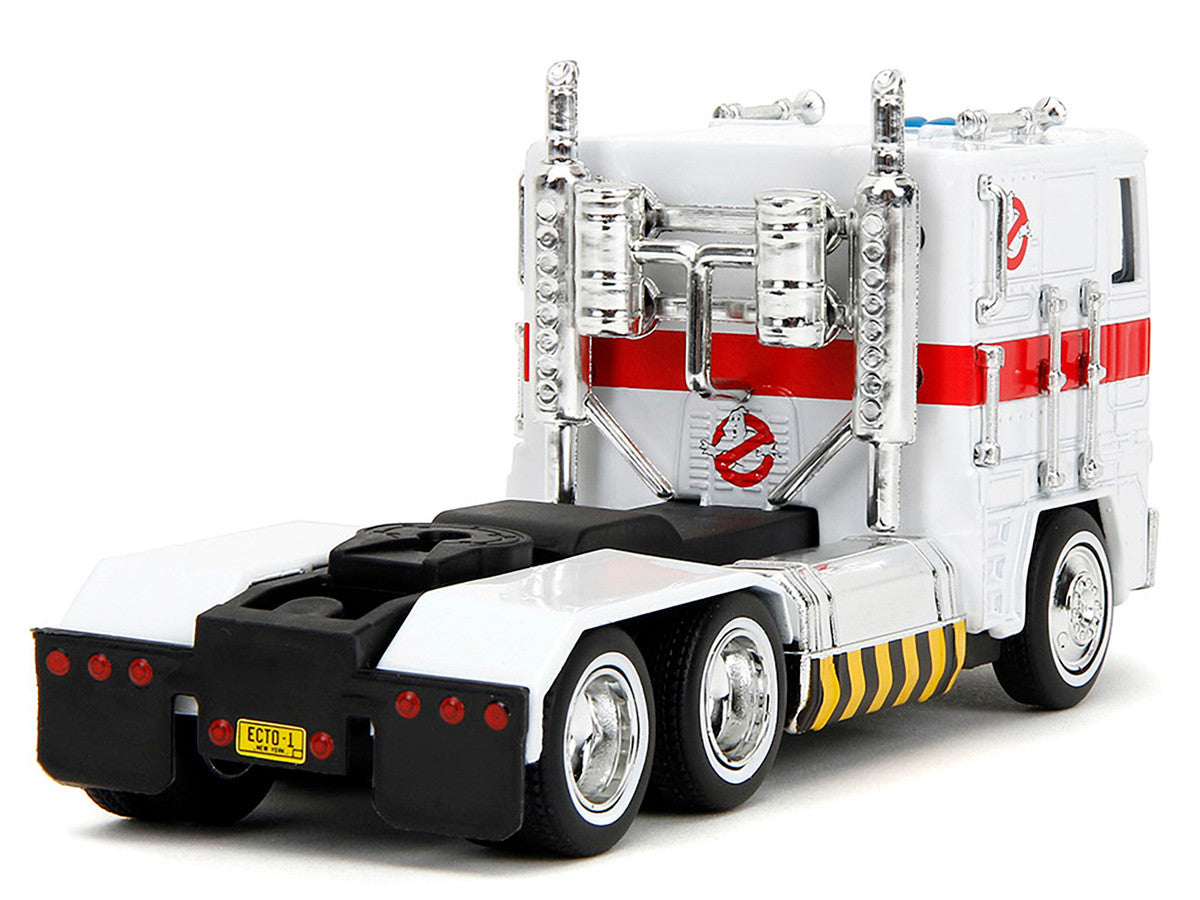 G1 Autobot Optimus Prime Truck White with Robot on Chassis from "Transformers" TV Series - "Ghostbusters" (1984) Movie Crossover "Hollywood Rides" Series Diecast Model by Jada LuxuryLifeWay Online Store