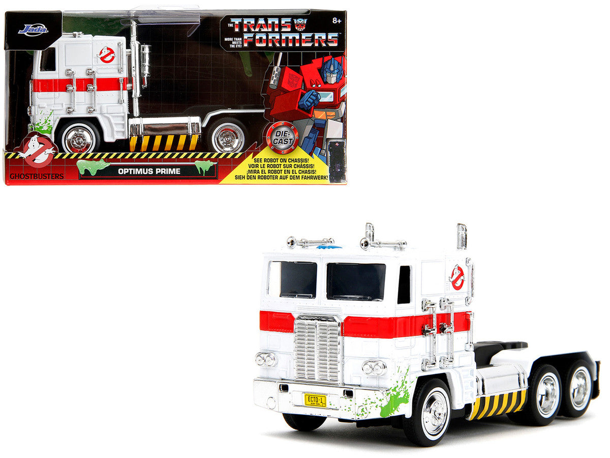G1 Autobot Optimus Prime Truck White with Robot on Chassis from "Transformers" TV Series - "Ghostbusters" (1984) Movie Crossover "Hollywood Rides" Series Diecast Model by Jada LuxuryLifeWay Online Store