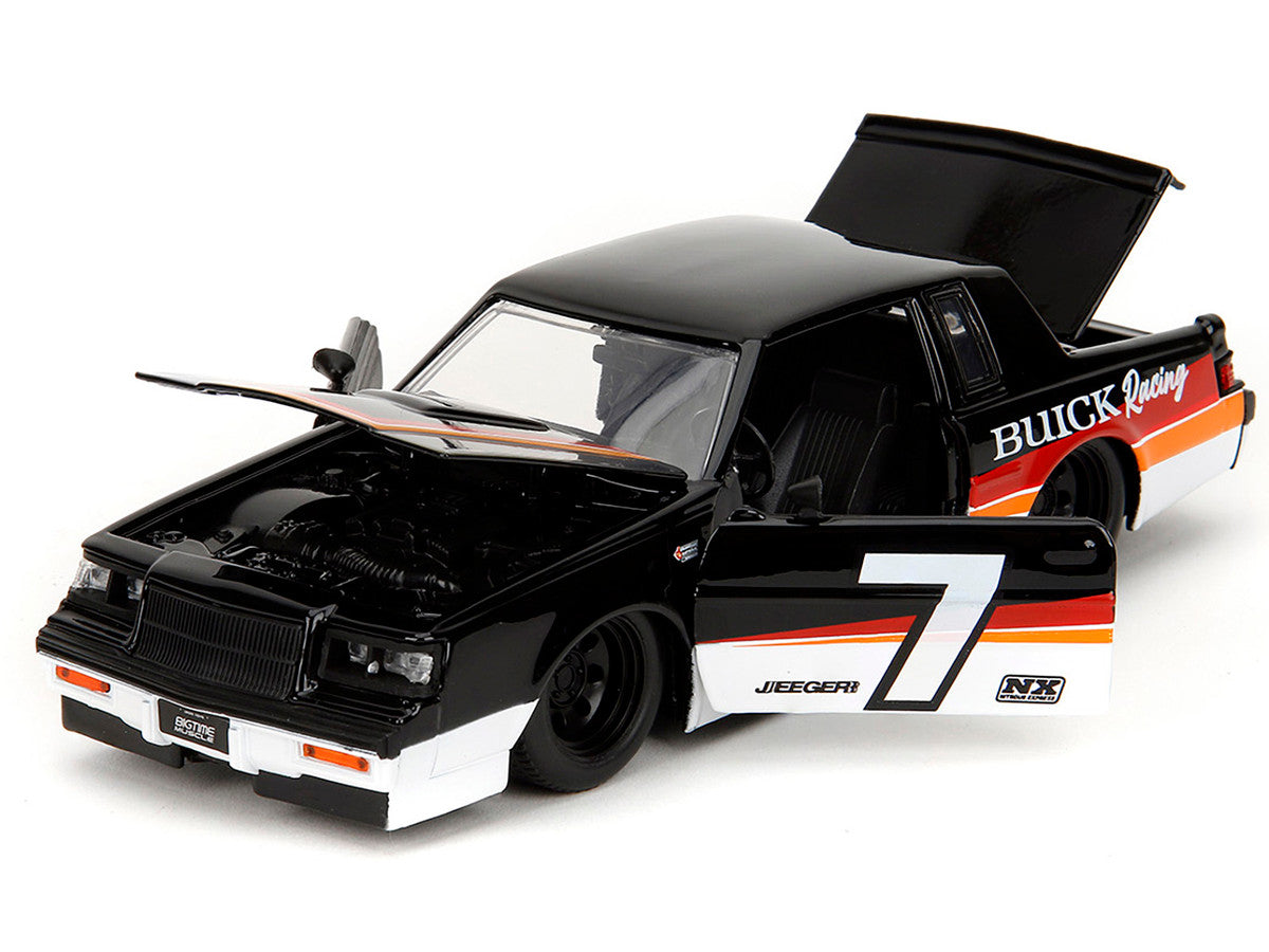 1987 Buick Grand National #7 "Buick Racing" Black and White with Stripes "Bigtime Muscle" Series 1/24 Diecast Model Car by Jada LuxuryLifeWay Online Store