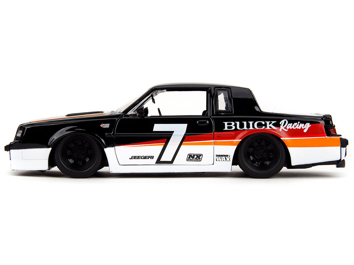 1987 Buick Grand National #7 "Buick Racing" Black and White with Stripes "Bigtime Muscle" Series 1/24 Diecast Model Car by Jada LuxuryLifeWay Online Store