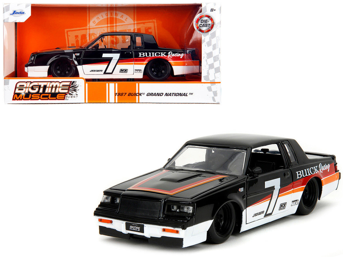 1987 Buick Grand National #7 "Buick Racing" Black and White with Stripes "Bigtime Muscle" Series 1/24 Diecast Model Car by Jada LuxuryLifeWay Online Store