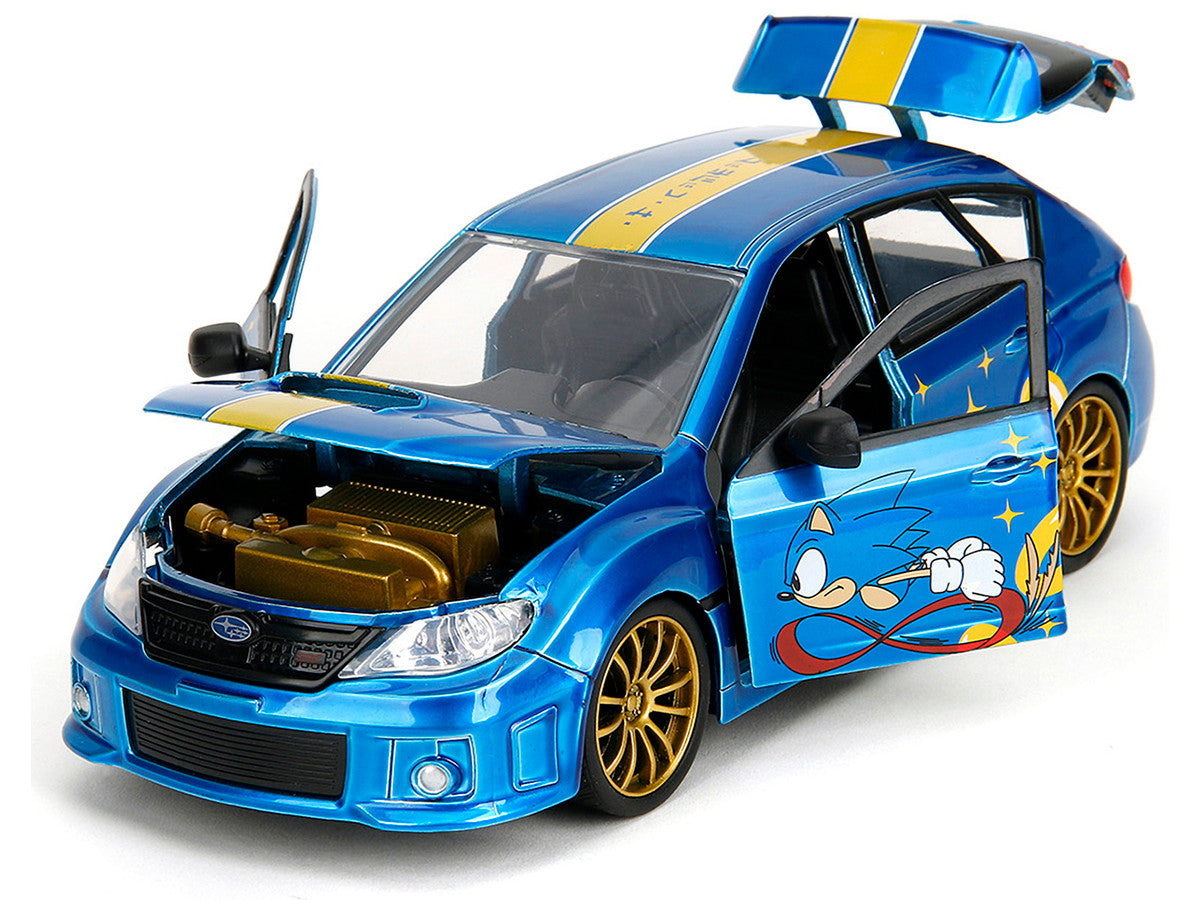 2012 Subaru Impreza WRX STI Blue Metallic with Graphics and Sonic The Hedgehog Diecast Figure "Sonic The Hedgehog" "Hollywood Rides" Series 1/24 Diecast Model Car by Jada LuxuryLifeWay Online Store