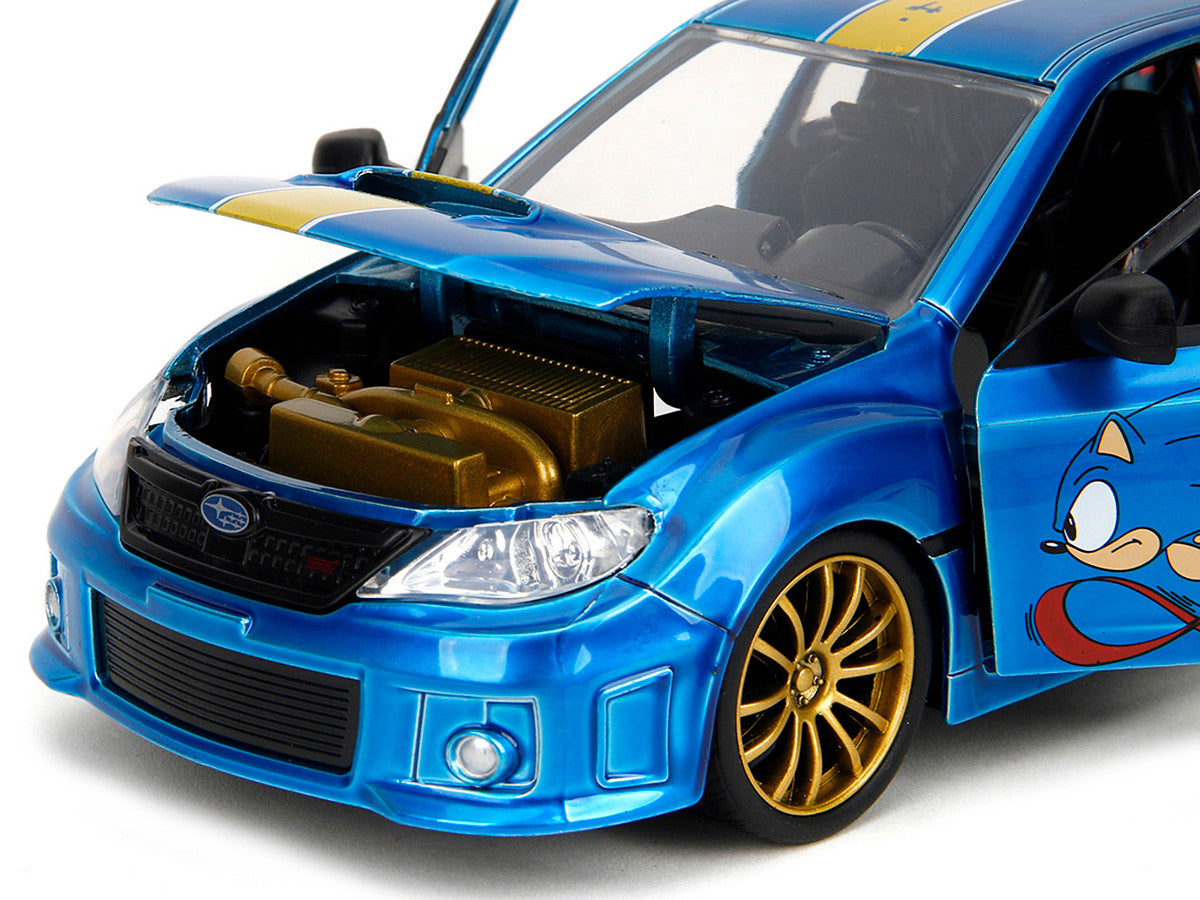 2012 Subaru Impreza WRX STI Blue Metallic with Graphics and Sonic The Hedgehog Diecast Figure "Sonic The Hedgehog" "Hollywood Rides" Series 1/24 Diecast Model Car by Jada LuxuryLifeWay Online Store