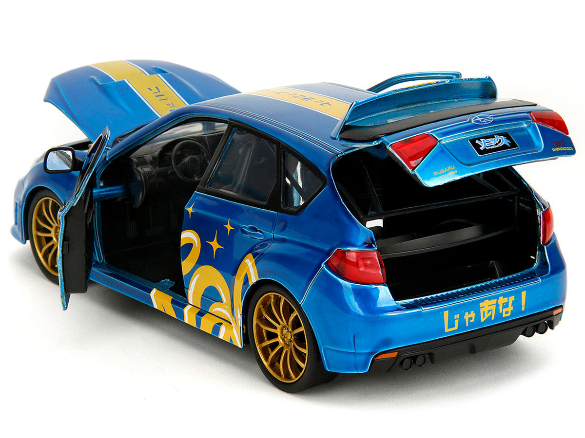 2012 Subaru Impreza WRX STI Blue Metallic with Graphics and Sonic The Hedgehog Diecast Figure "Sonic The Hedgehog" "Hollywood Rides" Series 1/24 Diecast Model Car by Jada LuxuryLifeWay Online Store