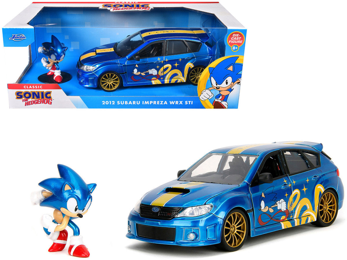 2012 Subaru Impreza WRX STI Blue Metallic with Graphics and Sonic The Hedgehog Diecast Figure "Sonic The Hedgehog" "Hollywood Rides" Series 1/24 Diecast Model Car by Jada LuxuryLifeWay Online Store