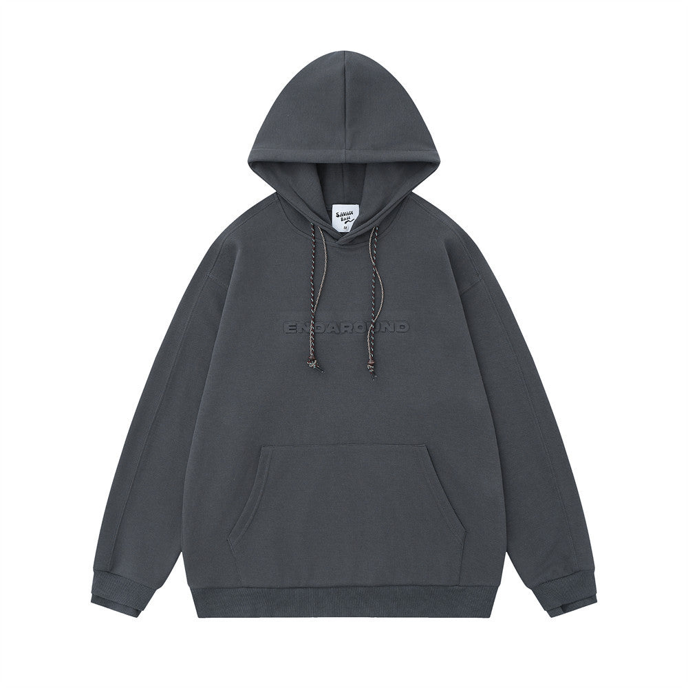 Simple Letter Embossed Pullover Loose Sweater Men's Clothing Best YouTube Store