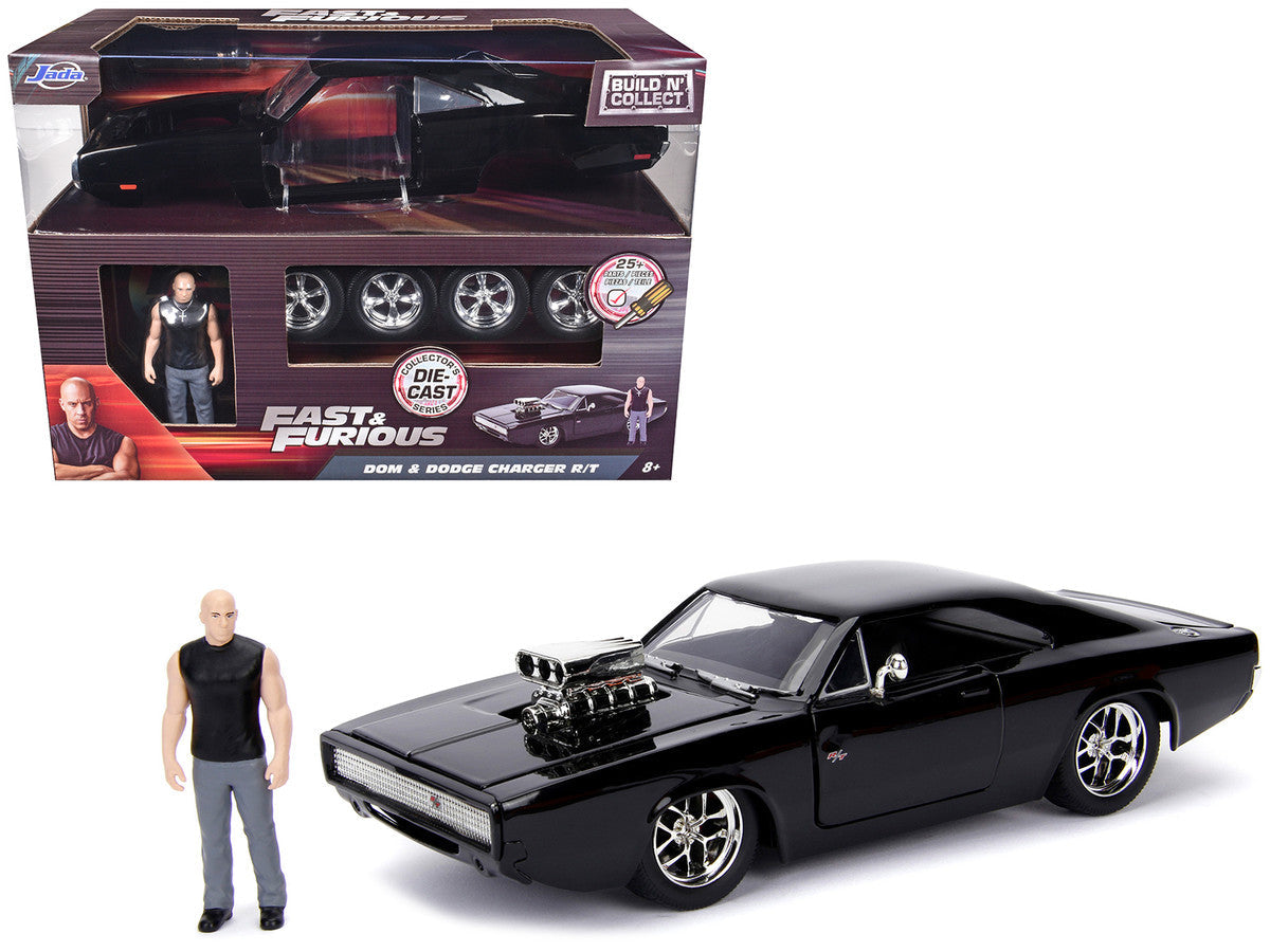 Model Kit Dodge Charger R/T Black and Dom Diecast Figure "Fast & Furious" Movie "Build N' Collect" Series 1/24 Diecast Model Car by Jada LuxuryLifeWay Online Store