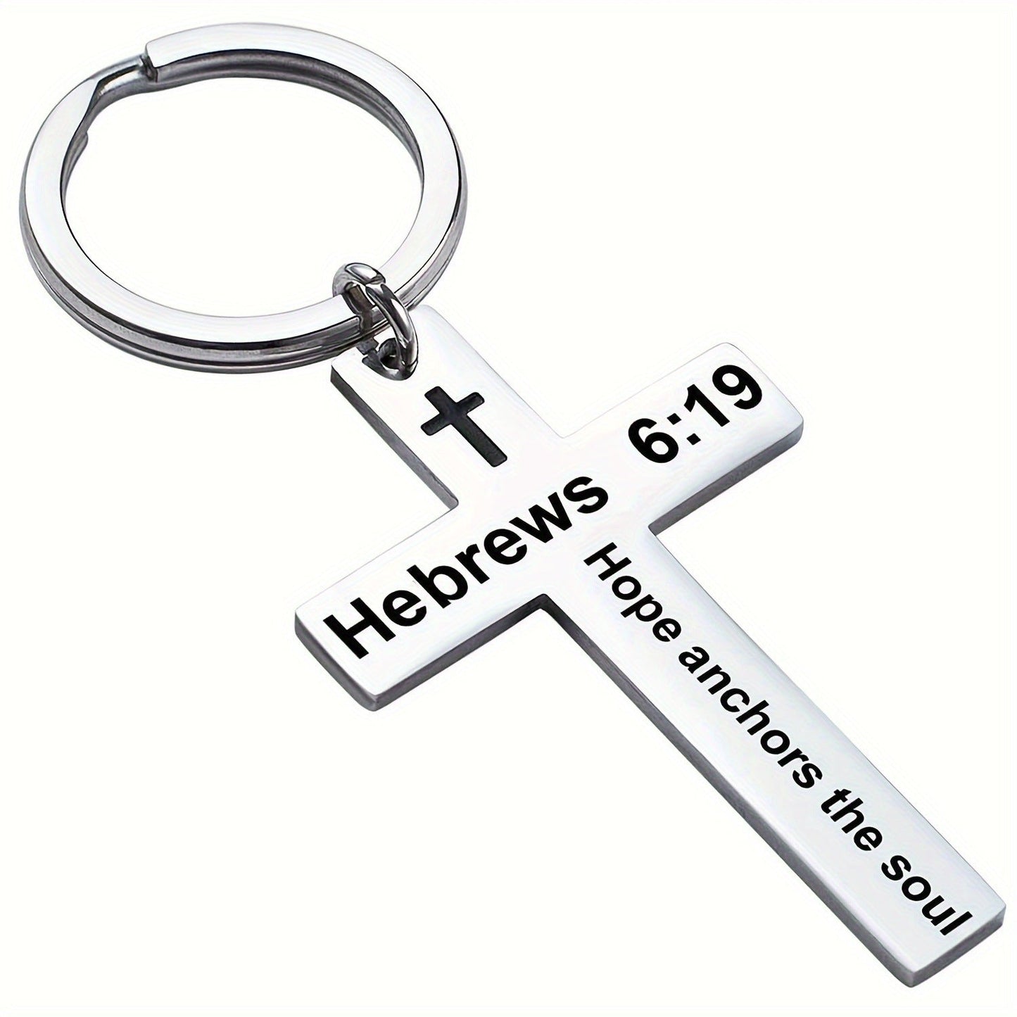 Personality Trend Stainless Steel Faith Cross Scripture Lettering Metal Keychains LadyShow.Store