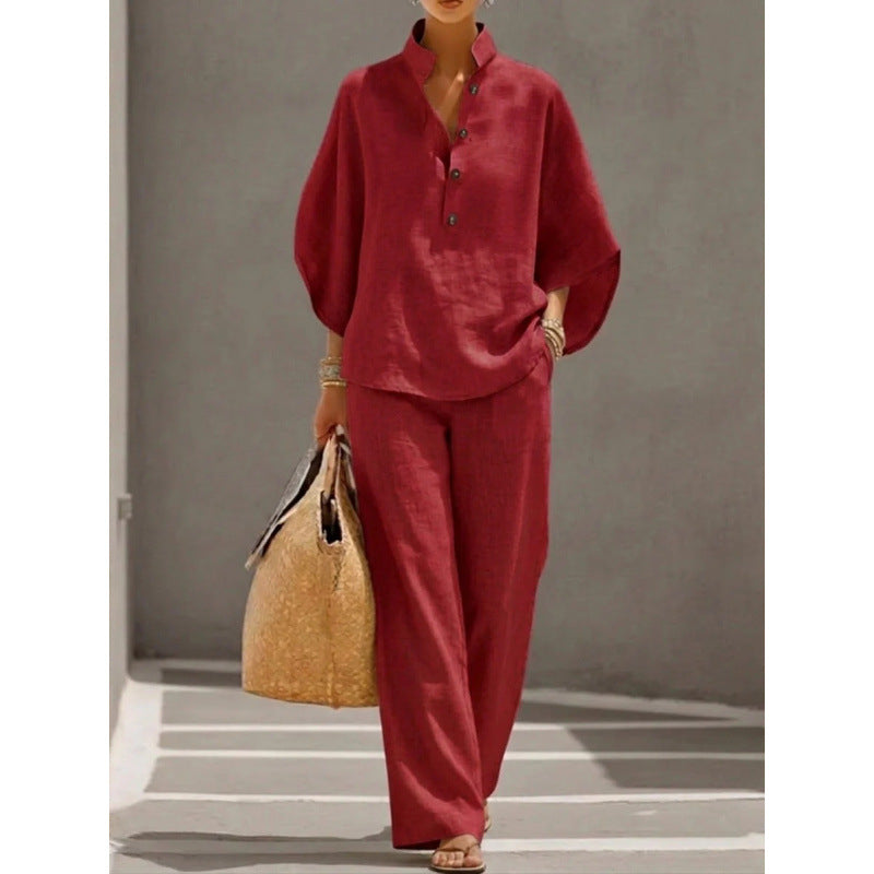 2026 New Women's Autumn Shirt Set Solid Color Leisure Urban Commuter Set NorixaFashion.com
