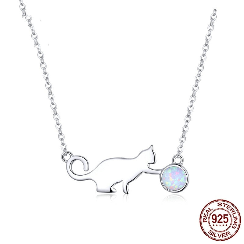 Naughty Kitten 925 Sterling Silver Necklace Personalized Diamond LadyShow.Store