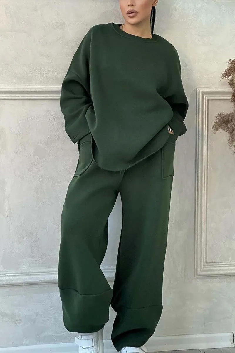 Women's Autumn And Winter Casual Loose Round Neck Long-sleeved Sweater Trousers Suit LadyShow.Store