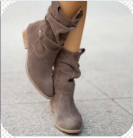 Ins Pointed Toe Mid-calf Boots Fashion Suede Zipper Western Boot Winter Shoes For Women LadyShow.Store