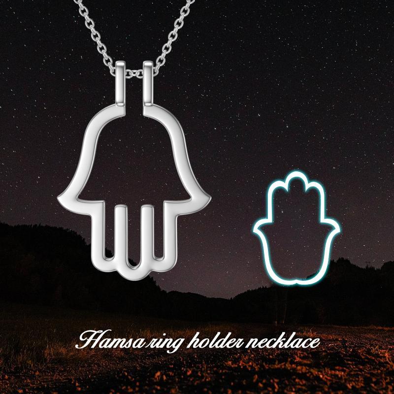 Hamsa Hand Ring Holder Keeper Pendant Necklace in Sterling Silver LadyShow.Store