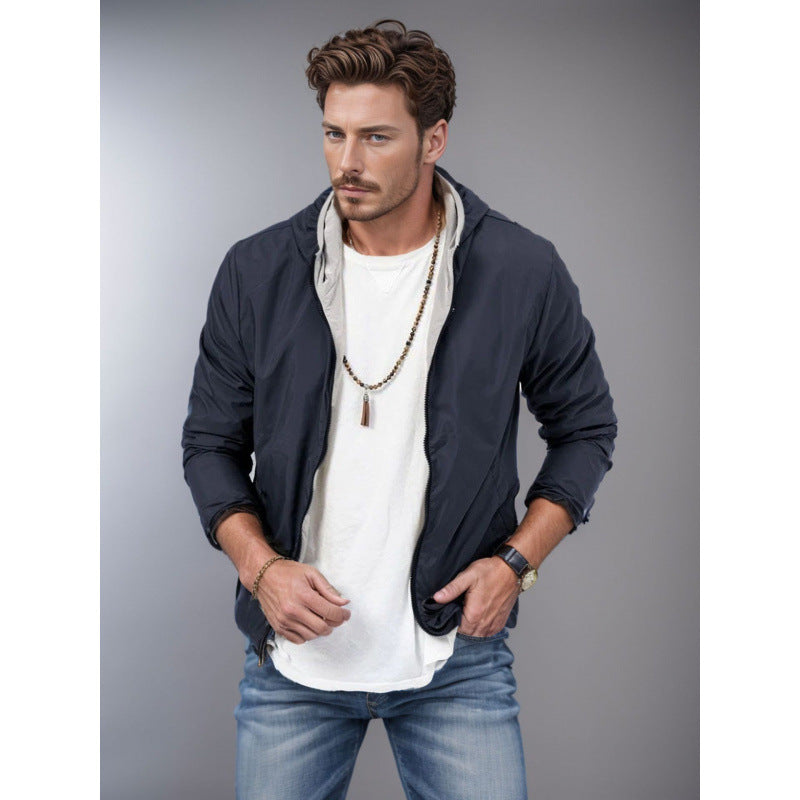 Mens Clothing Solid Color Zipper Reversible Trendy Coat Best YouTube Store