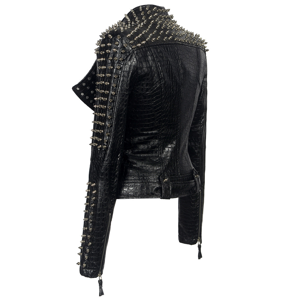 Women's Cropped Rock Punk PU Leather Jacket with Studs Pi-Mart