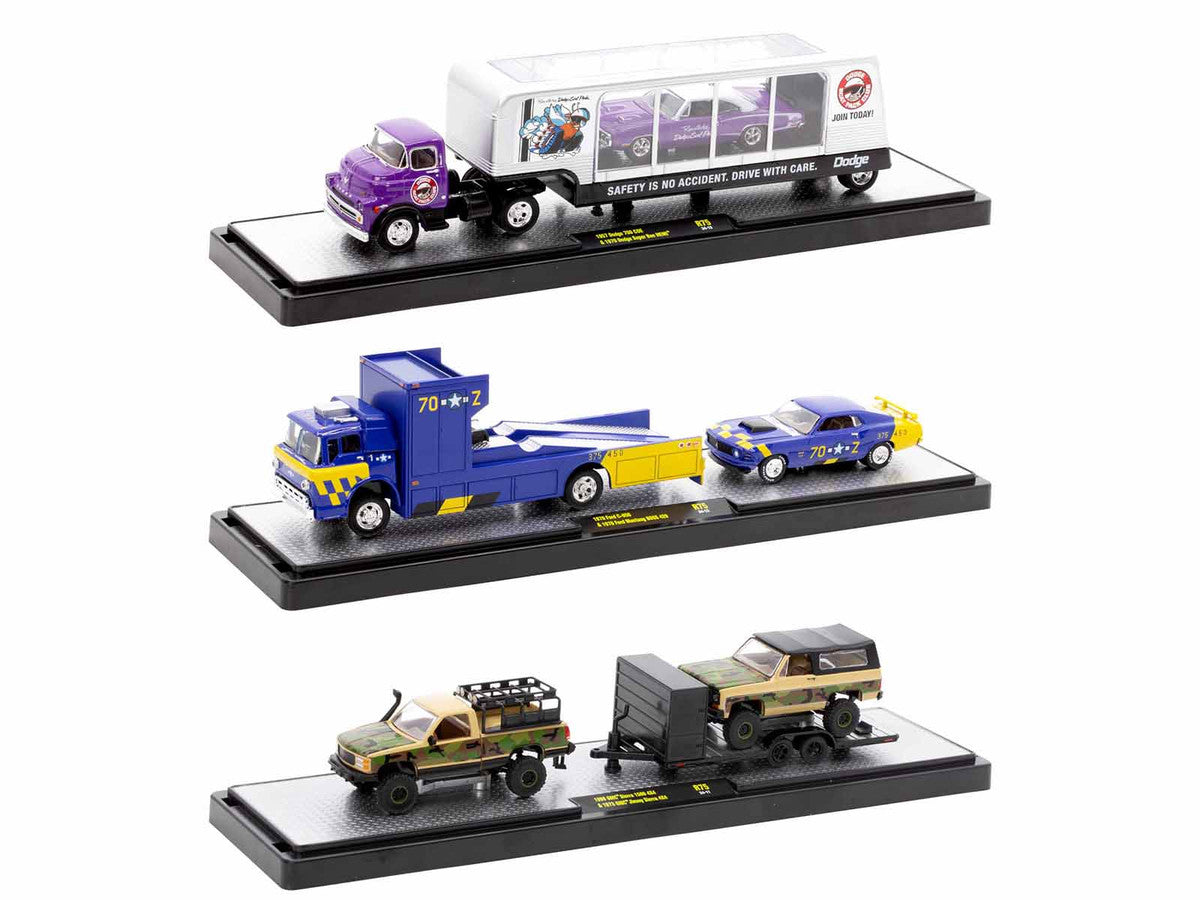 Auto Haulers Set of 3 Trucks Release 75 Limited Edition to 8000 pieces Worldwide 1/64 Diecast Models by M2 Machines LuxuryLifeWay Online Store
