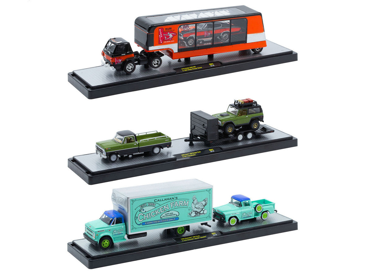 Auto Haulers Set of 3 Trucks Release 91 Limited Edition to 8000 pieces Worldwide 1/64 Diecast Model Cars by M2 Machines LuxuryLifeWay Online Store